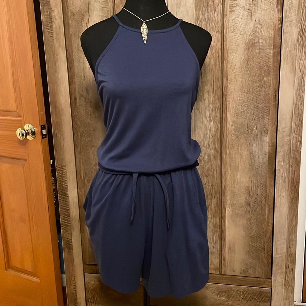 ZESICA Women's Summer Sleeveless Halter Neck Jumpsuit Romper with Pockets